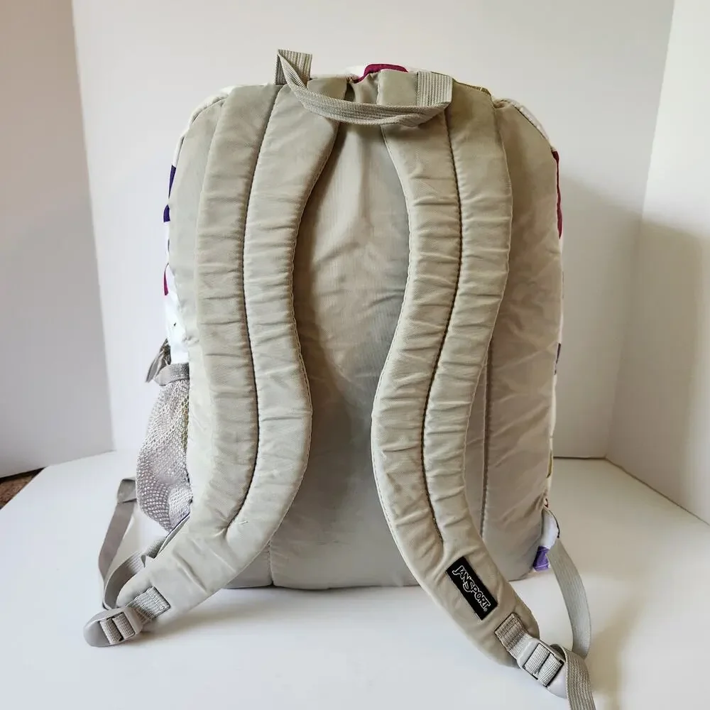 Y2K Jansport White Polka Dot Backpack Pink Purple Gold School Book Bag Large